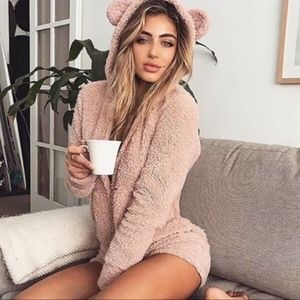 Sherpa hooded teddy bear pj onesie shorts romper